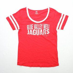 Blue Valley West Jaguars women's Tee Shirt Size L in Red